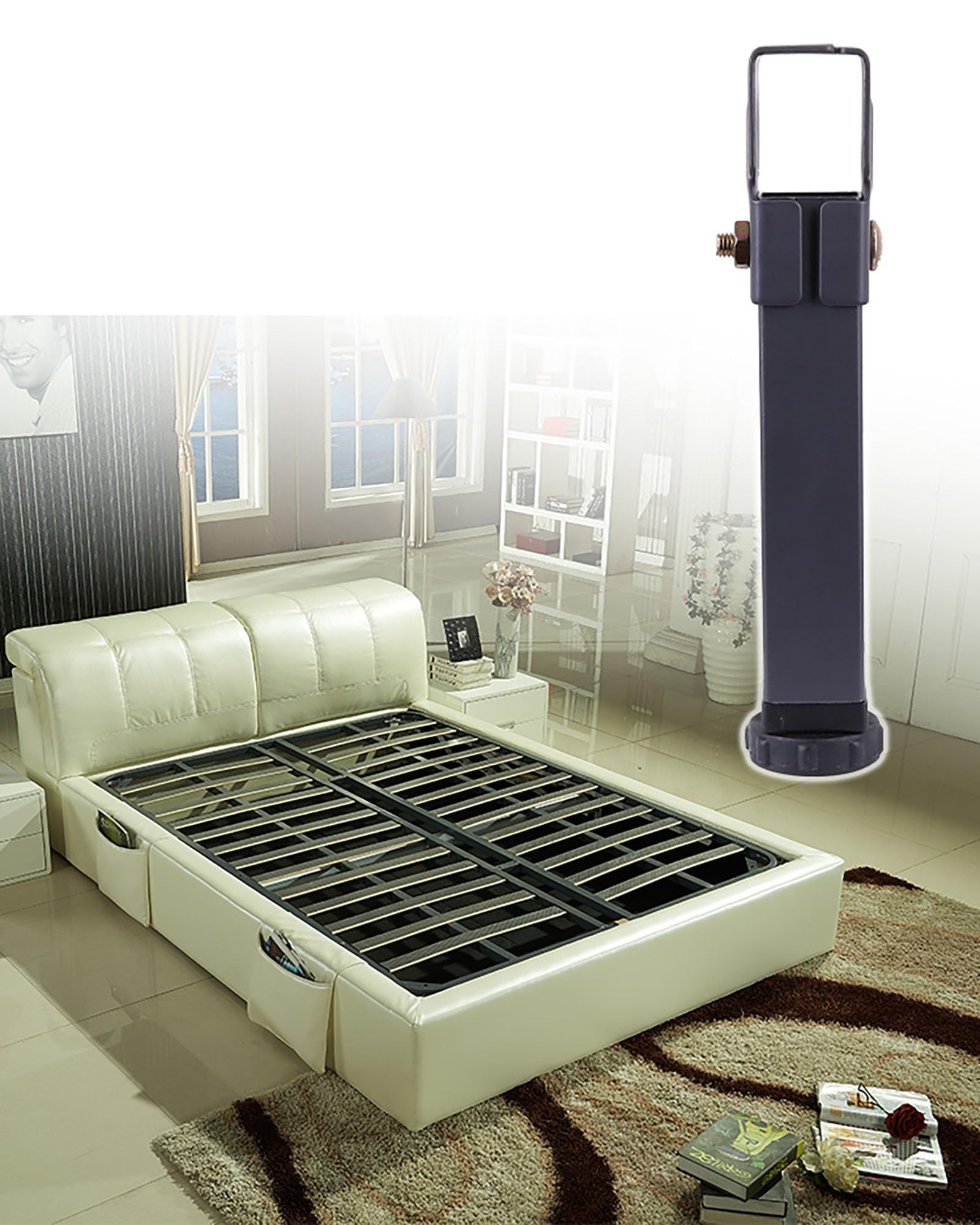 Juego de 4 Patas Altura Cuadradas Metálicas con Abrazaderas para Somieres Patas Somier Ajustable, Patas para Muebles Patas Somier (50cm,3 * 3cm)