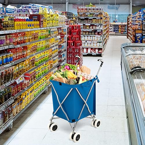 Miniatura 9 de Happytools - Carrito de compras con ruedas 90 L120 libras carrito utilitario plegable ligero con ruedas giratorias dobles y cubierta protectora