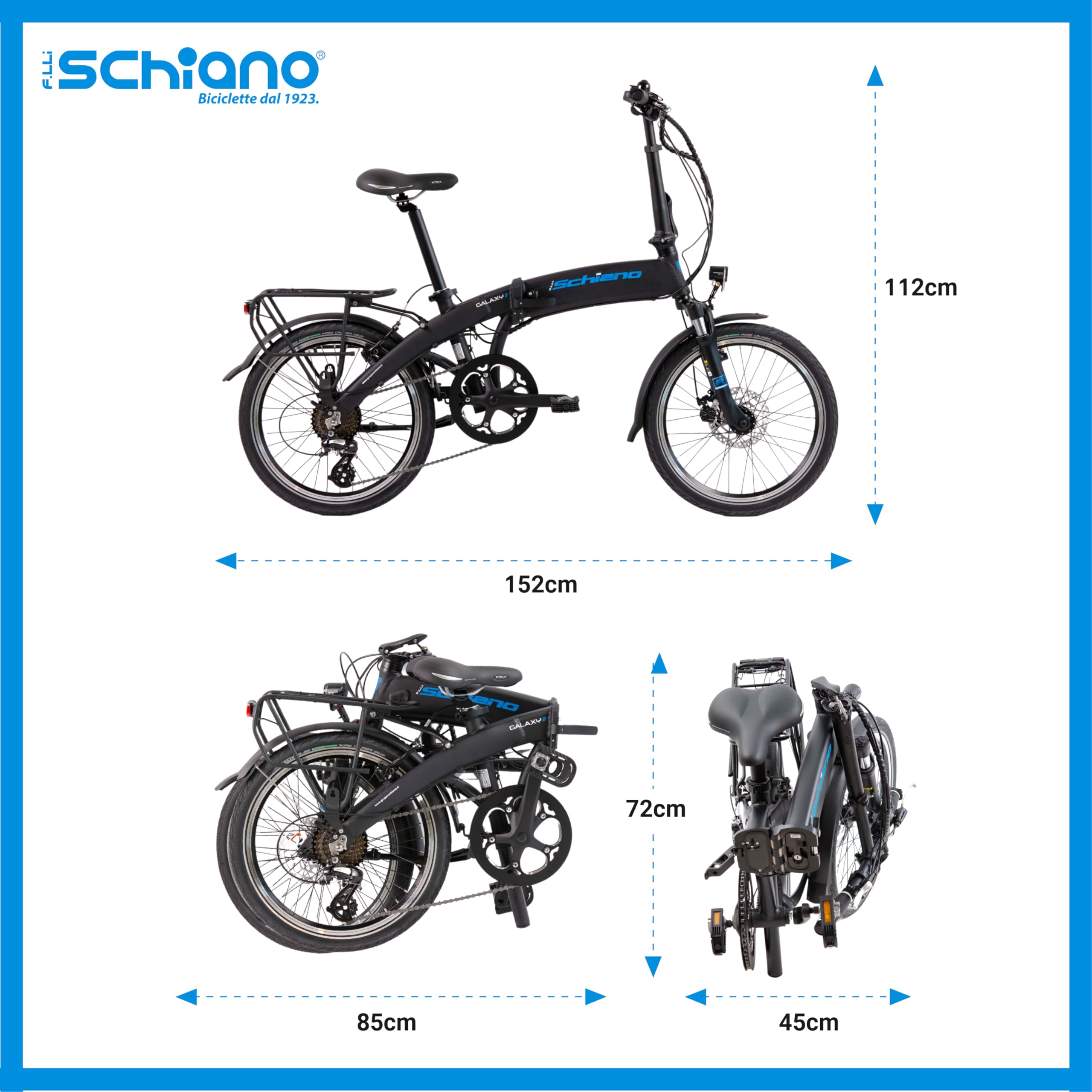 F.lli Schiano Galaxy, Bici Elettrica Pieghevole 20 Inches per Adulti, 36V 10.4Ah Batteria Rimovibile, Motore 250W 40Nm, City Ebike