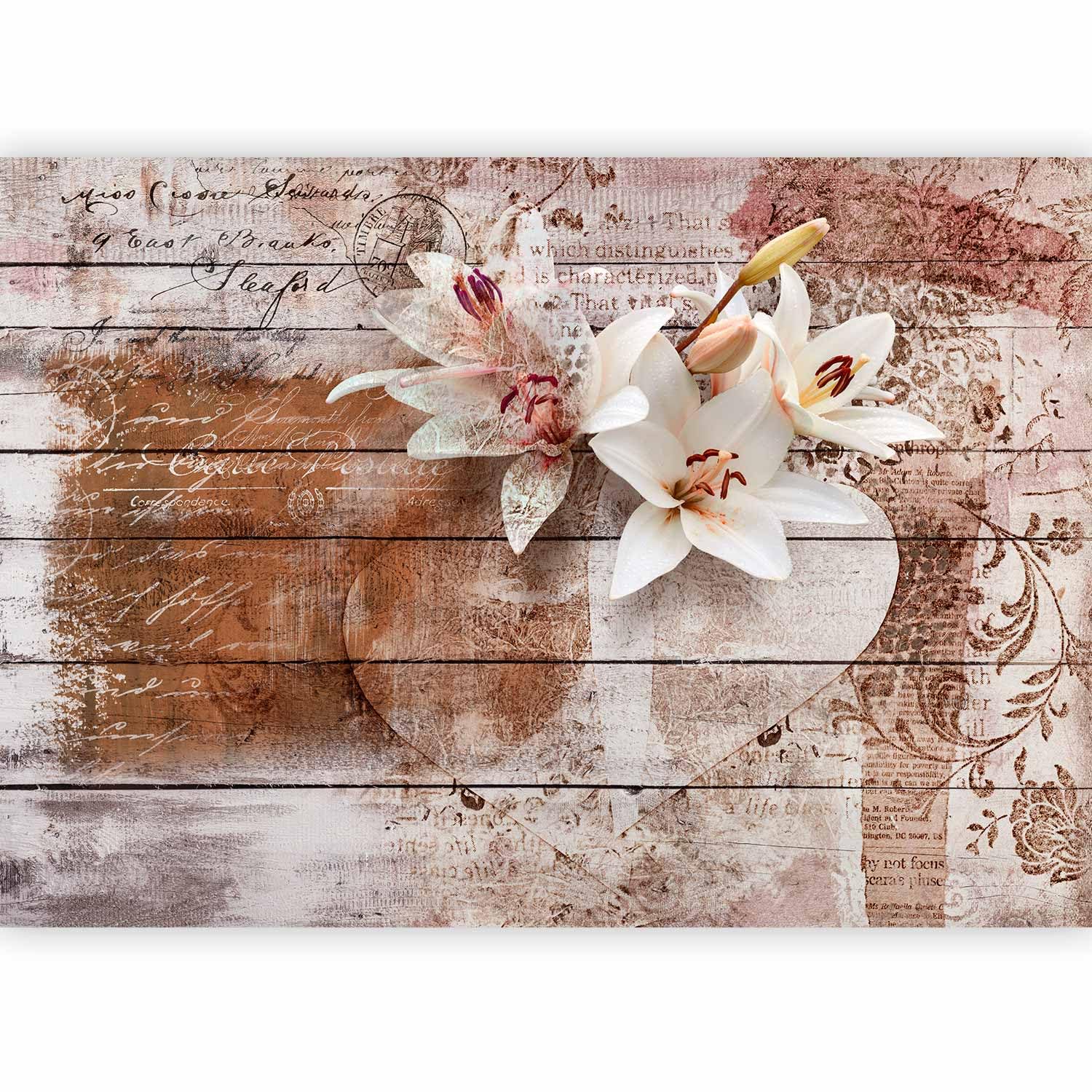 murando Photo Wallpaper 500x 350 cm/196,8" x 137,8" Non-Woven Premium Art Print Fleece Wall Mural Decoration Poster Picture Design Modern Flowers Lilies Wood Boards f-A-0616-a-a โ image 1