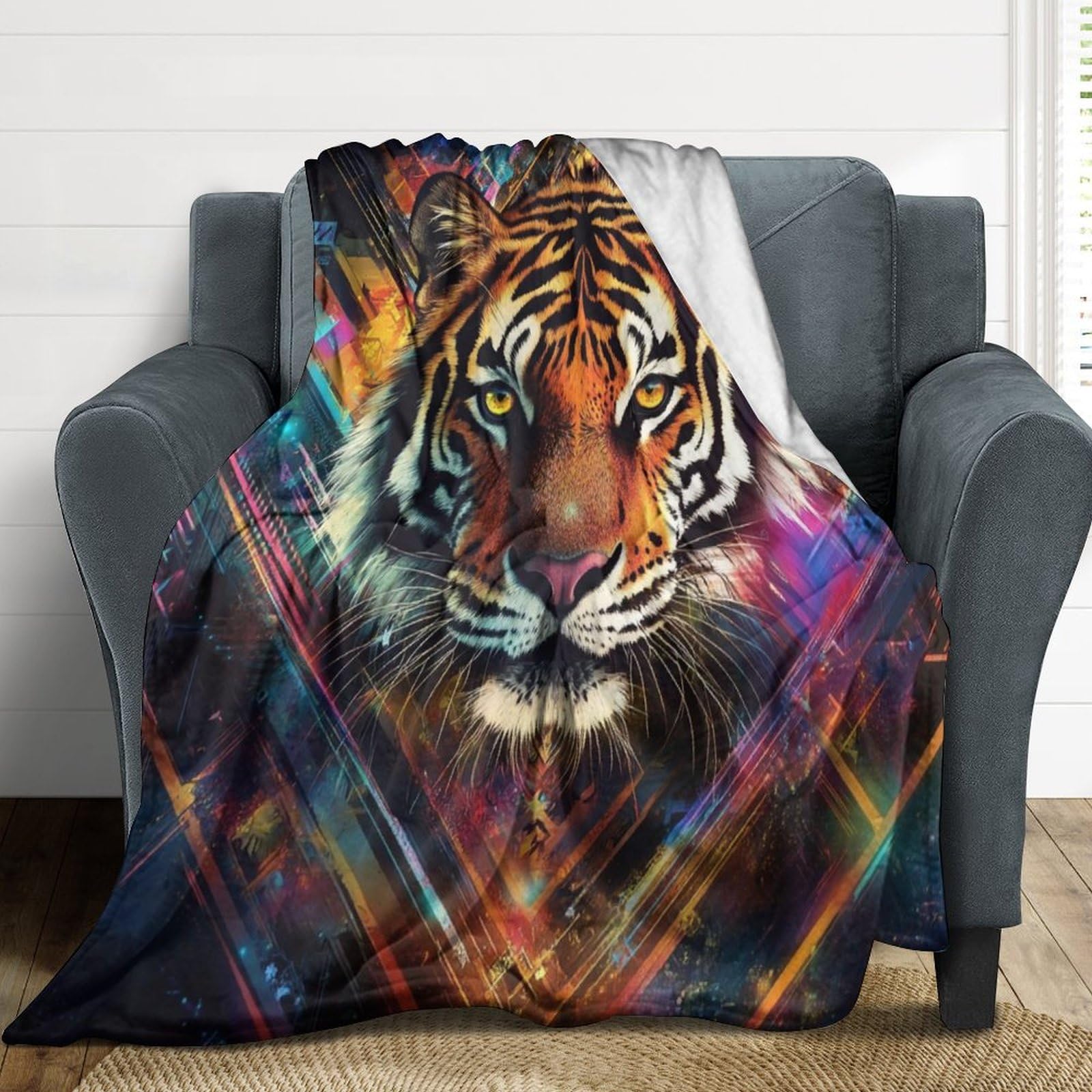 Couverture en polaire douce Tigerss plaid chaud et isolant contre le froid d'hiver