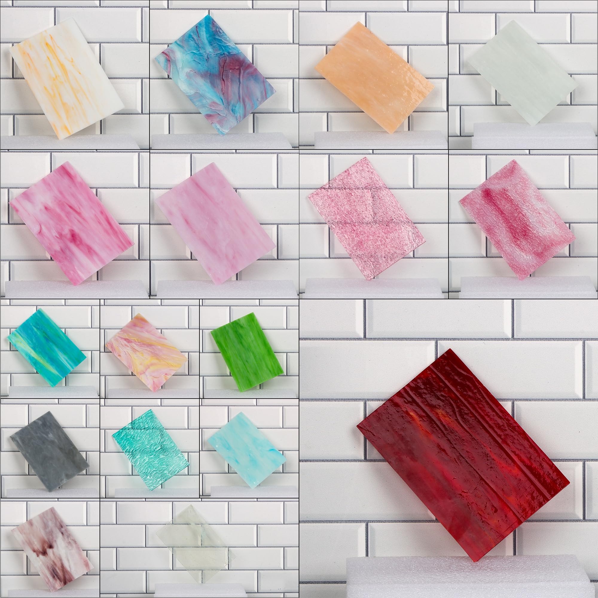 Paquete de 17 hojas de vidrieras, vasos de catedral de 6 x 4 pulgadas, vidrio de arte catedral para manualidades y suministros de mosaico, colores iridiscentes para bricolaje en el hogar