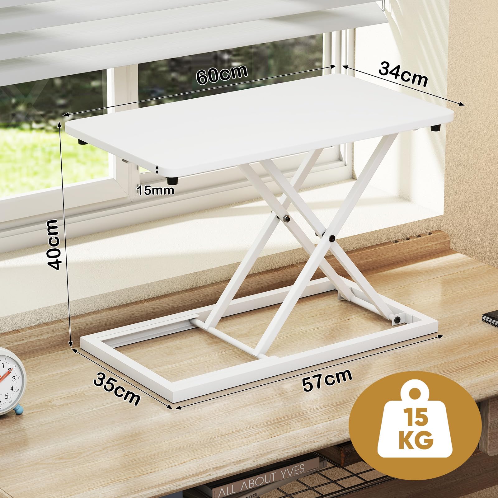 Weiß Höhenverstellbarer Stehpult Konverter,34 * 60cm Steh-Sitz Schreibtisch,Ultradünne Schreibtischkonverter, Laptop stehschreibtisch aufsatz,Geeignet für Büro, Arbeitszimmer, Wohnzimmer