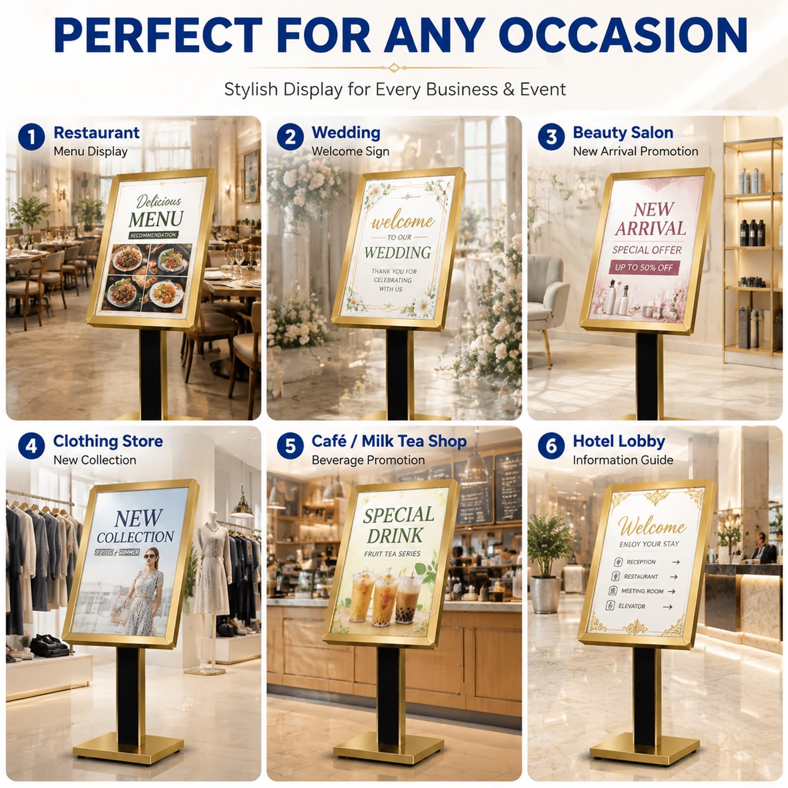 Soporte para Carteles de 50 x 70 cm, Resistente, Ajustable Vertical y Horizontalmente, para Centros Comerciales, Escuelas, Restaurantes, Tiendas y Oficinas Gold-24 * 32in