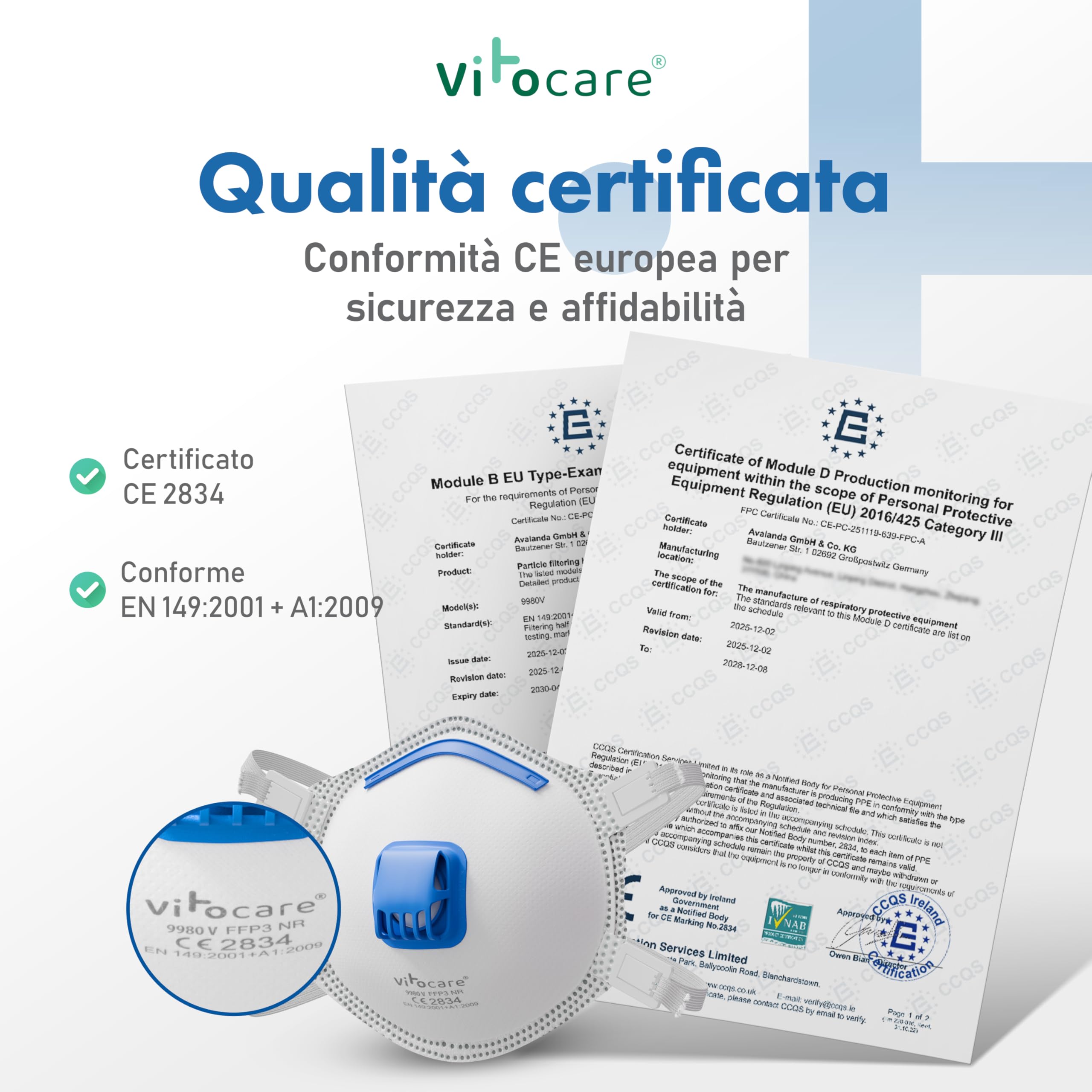 Maschera FFP3 con valvola, selezionabile 5x, 10x o 20x con nasello regolabile, forma ergonomica, microfiltro aerosol, respiratori