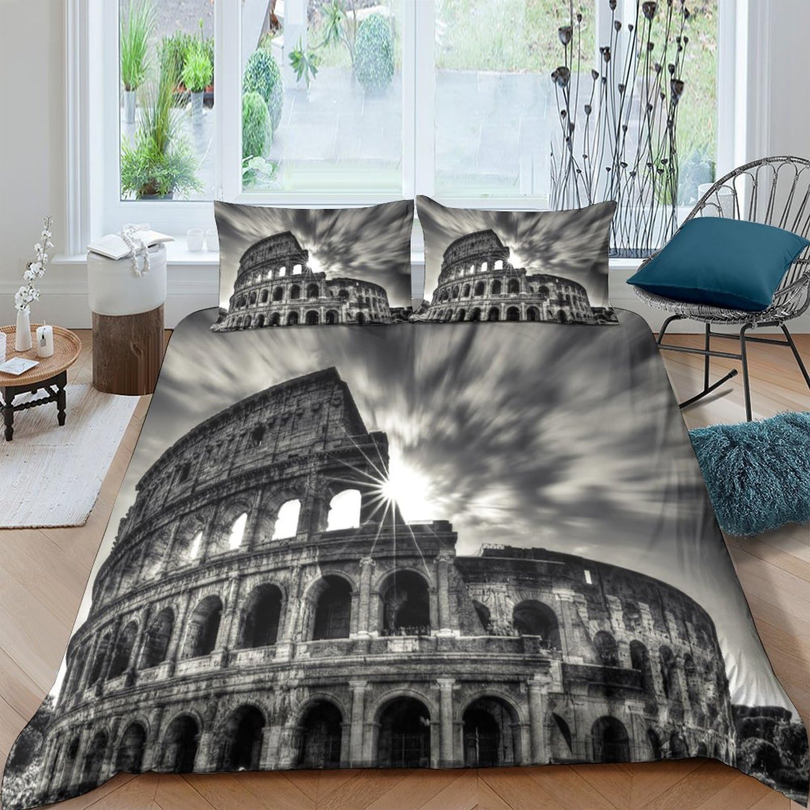 Ctjqhvkz Style-2 3D Printed Colosseum Rome Fitted Sheet Microfiber Soft Mattress Cover For Bedroom Guest Room Decor Dustproof Single（135X200cm）