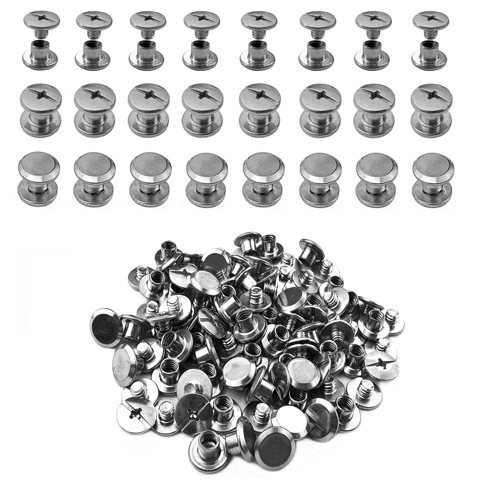 304 Stainless Steel Leather Rivets 100 Pcs (50 Sets) Screw Rivets Phillip Head Leather Bag, Book and Photo Album Binding Rivets Kits 5x4mm-image-21
