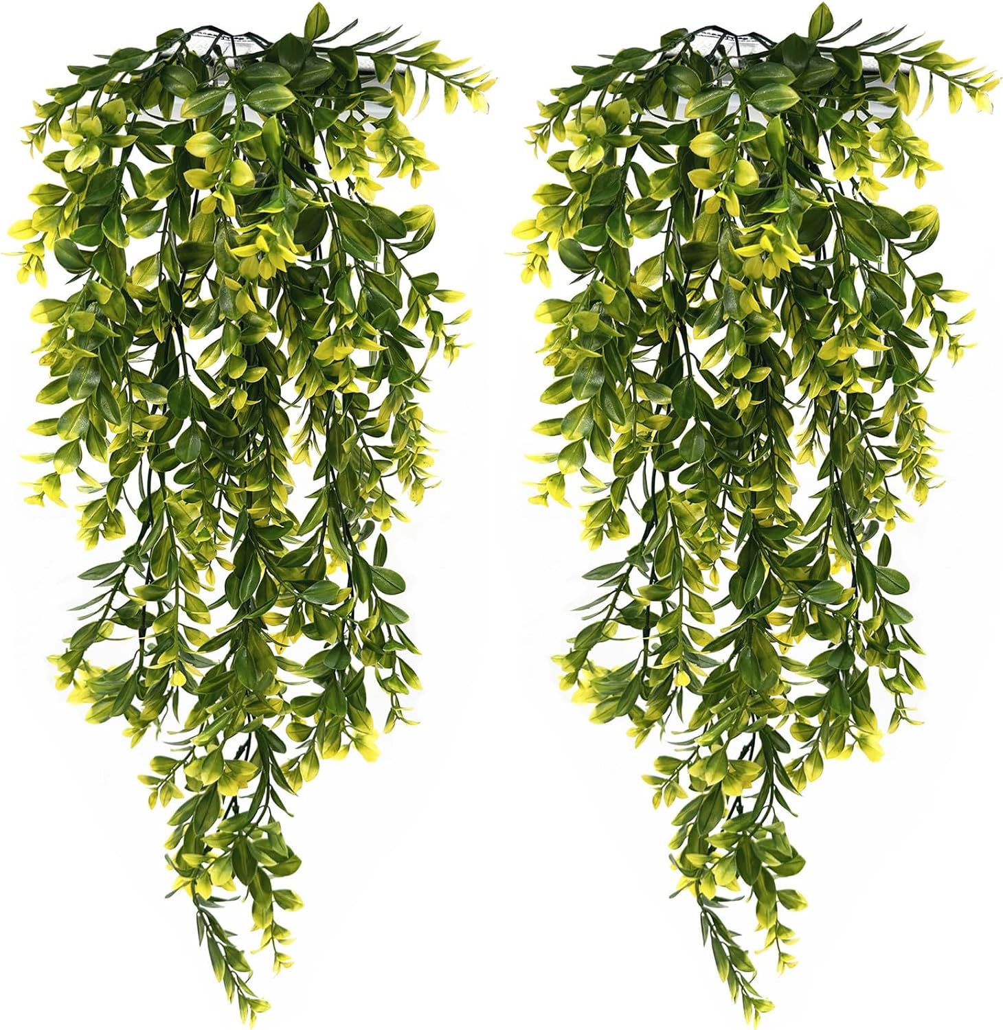 Artificial Hanging Vines, Fake Vine Plastic Leaves Faux Rattan Ivy Greenery Decor UV Resistant for Indoor Outdoor Home Kitchen Garden DIY Pot Basket Wedding Party Christmas Decorations - Yellow 2 Pack