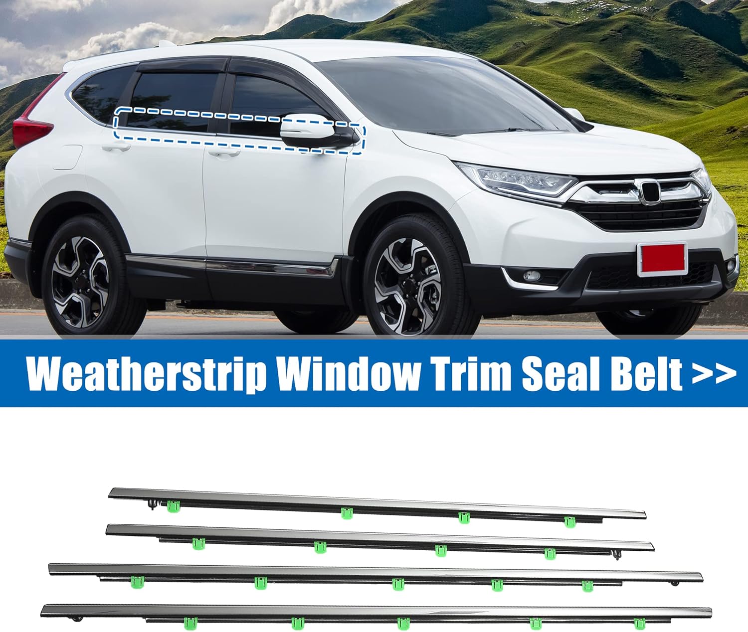 X AUTOHAUX 4pcs Weatherstrip Window Trim Seal Belt Car Outside Window Seal Belt for Honda CR-V 2012-2016 72450-T0G-A01 72410-T0G-A01 72950-T0G-A01 72910-T0G-A01 Sweep Felt Trim Chrome