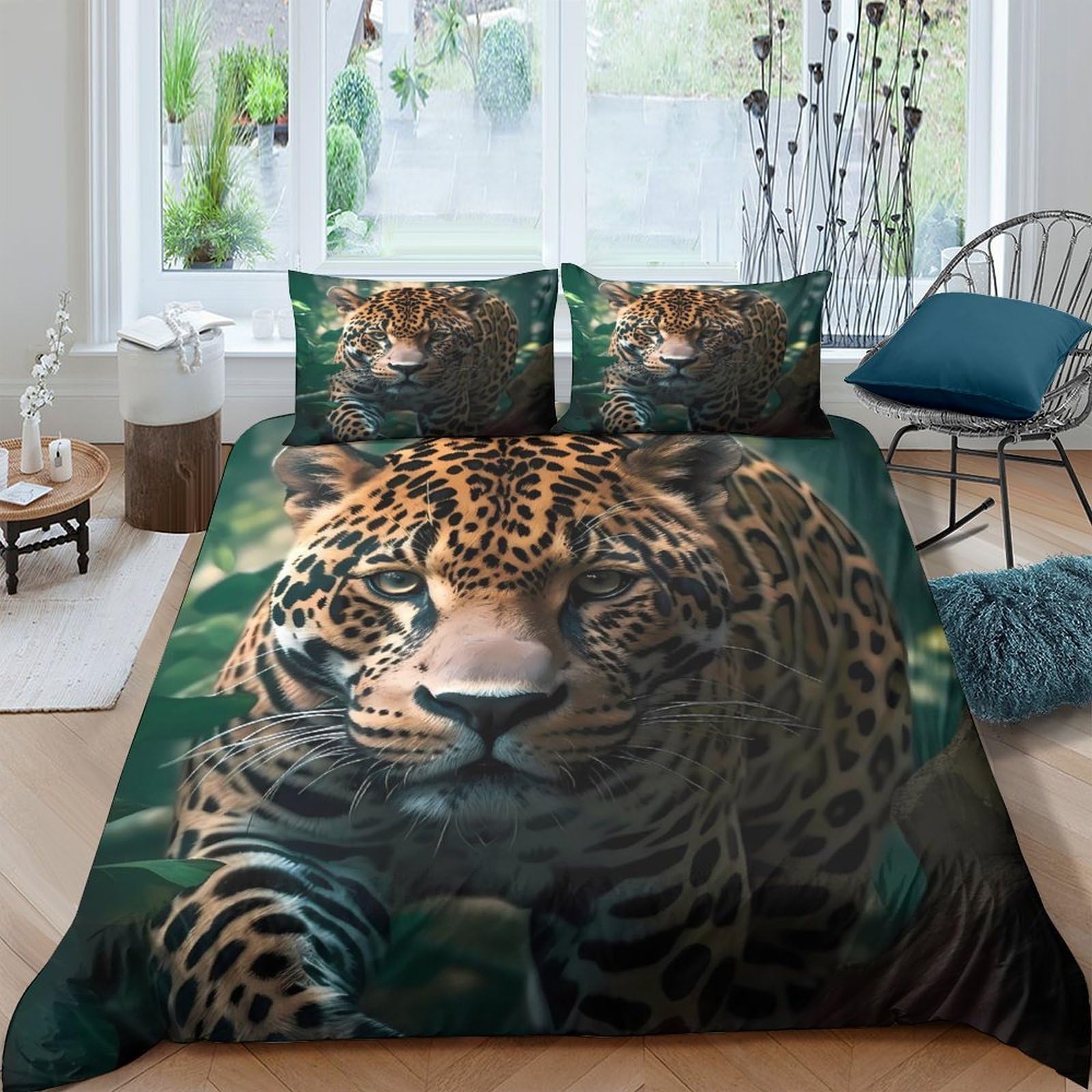 Ctjqhvkz Style-4 3D Printed Leopard Jungle Fitted Sheet Microfiber Soft Breathable Wild Cat Mattress Cover Bedroom Decor Single（135X200cm）