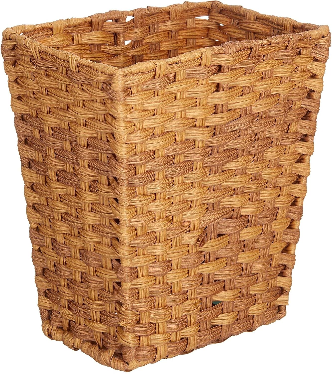 mDesign Small Woven Trash Can - Slim Rectangular Waste Basket - Decorative Garbage Waste Bin for Bedroom, Bathroom, Kitchen, Home Office, Craft, Laundry, Utility Rooms, and Garage - Camel