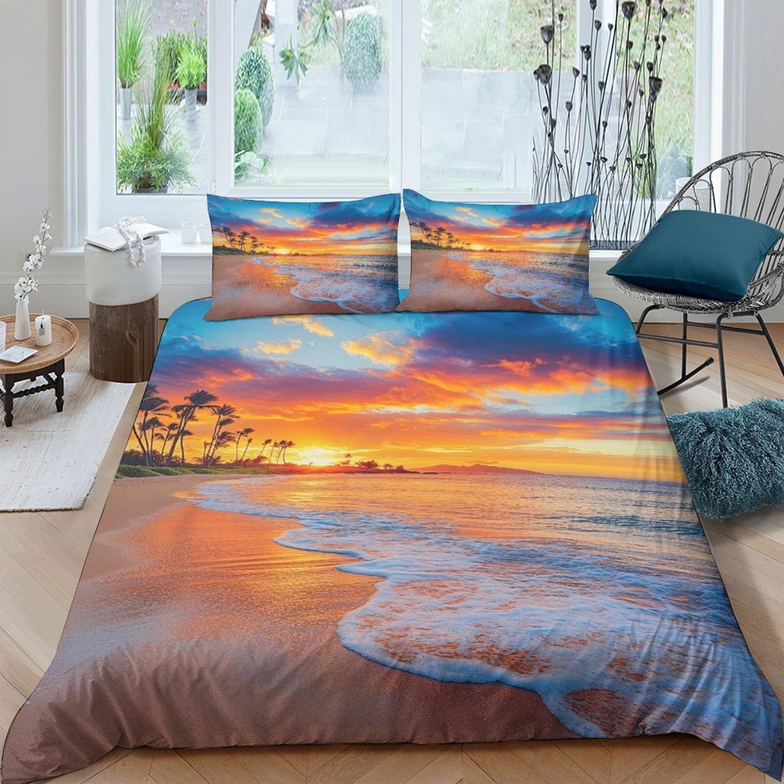 Ctjqhvkz Style-5 3D Printed Sunset Beach Fitted Sheet Microfiber Soft Mattress Cover For Bedroom Guest Room Dorm Décor Easy Care Single（135X200cm）