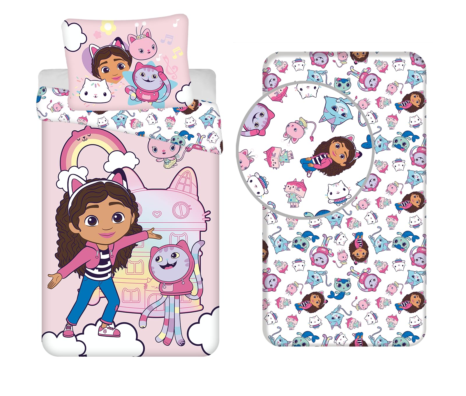 Gabby Casa Bambole Set 3 Pezzi 140x200 + Federa + Lenzuolo Pandy | Copripiumino + lenzuolo | Cotone naturale traspirante Oeko-Tex | Pandy Paws | Bambine 4-12 | Regalo | Lavabile in lavatrice