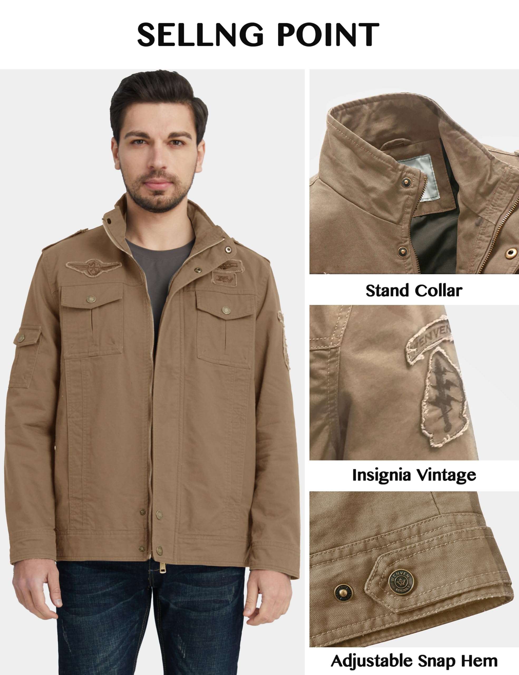 WenVen Cazadora Hombre Entretiempo Chaqueta Primavera Chaqueta Militar Hombre