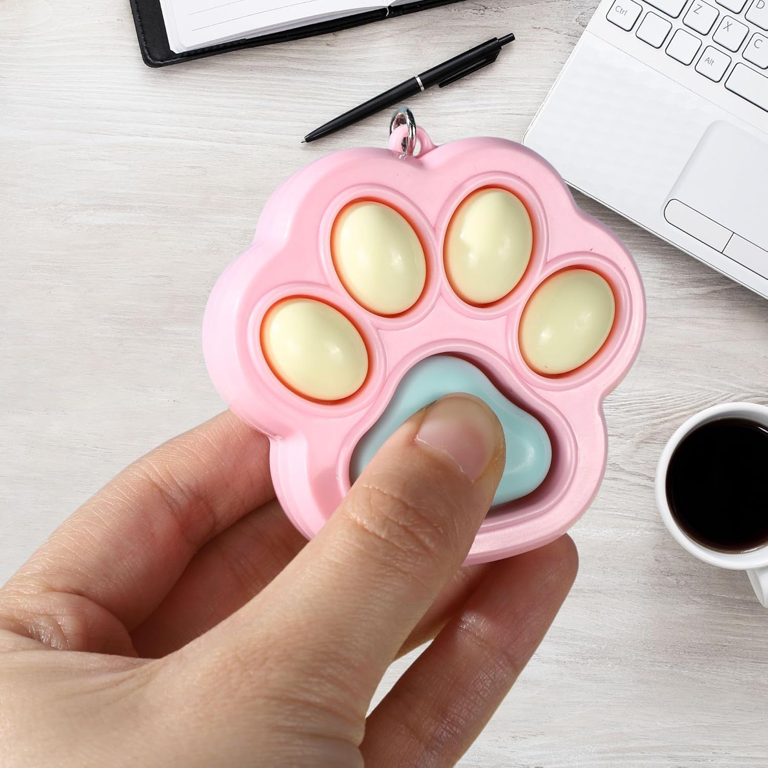 Zioyihan 3 Pcs Cat Paw Fidget Toys Fidget Keychain, Clicker Toys Mini Sensory Toy Anxiety and Stress Relief for Adults
