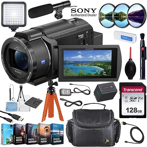 Sony FDR-AX43 UHD 4K Handycam Videocámara Vlogging Bundle que incluye luz de video, tarjeta de memoria de 128GB, micrófono, estuche de videocámara, disponible en Yaxa Colombia
