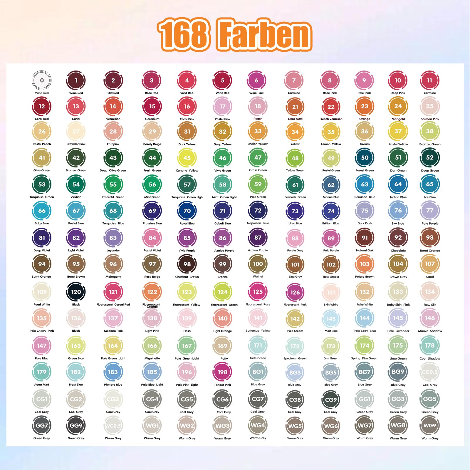 Chen Rui 168 Farben Alkohol Marker Pinselspitze mit App Alcohol Marker | Doppelspitze | Mischbar | Ungiftig | Alkoholbasis | Farbcode | Alkoholmarker for Malen, Skizzieren, Manga und Zeichnen