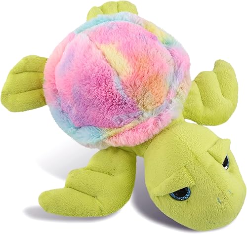 DolliBu Animal de peluche de tortuga marina verde arcoíris  Juguete de peluche suave para abrazar adorable juguete de peluche del océano para el