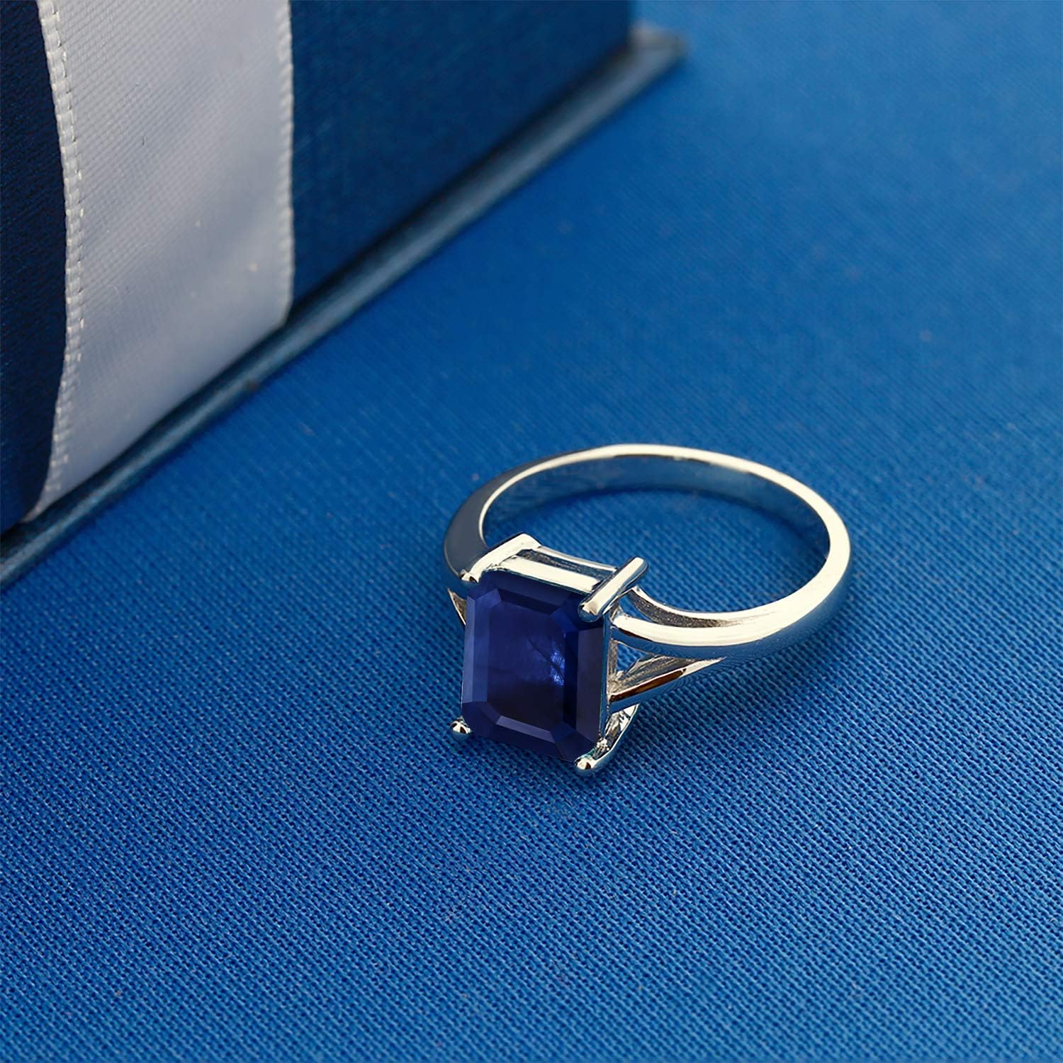 Gem Stone King Split Shank Solitaire Engagement Ring for Women | 925 Sterling Silver | Emerald Cut 9X7MM Gemstone Birthstone | Wedding Anniversary Promise Ring - Image 4