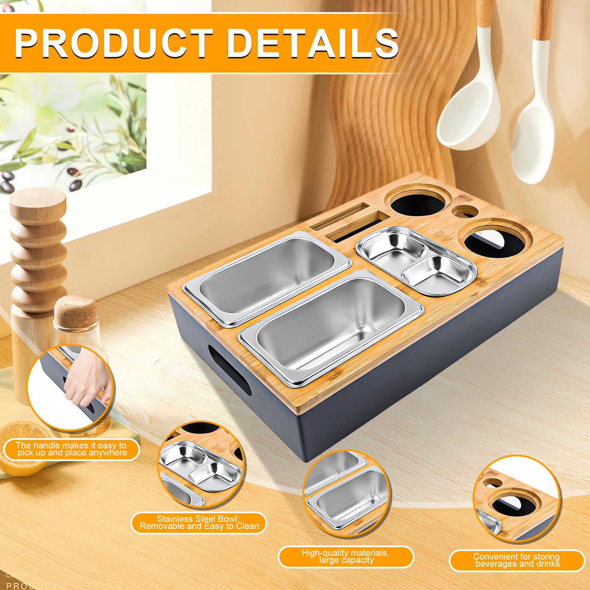 Couchbar Snackbox, Sofatablett Snackbox Mit Snackschalen Aus Edelstahl, Snackbox mit Fächern, Sofaablage für Wohnzimmer Schlafzimmer Camping Garten Picknickparty