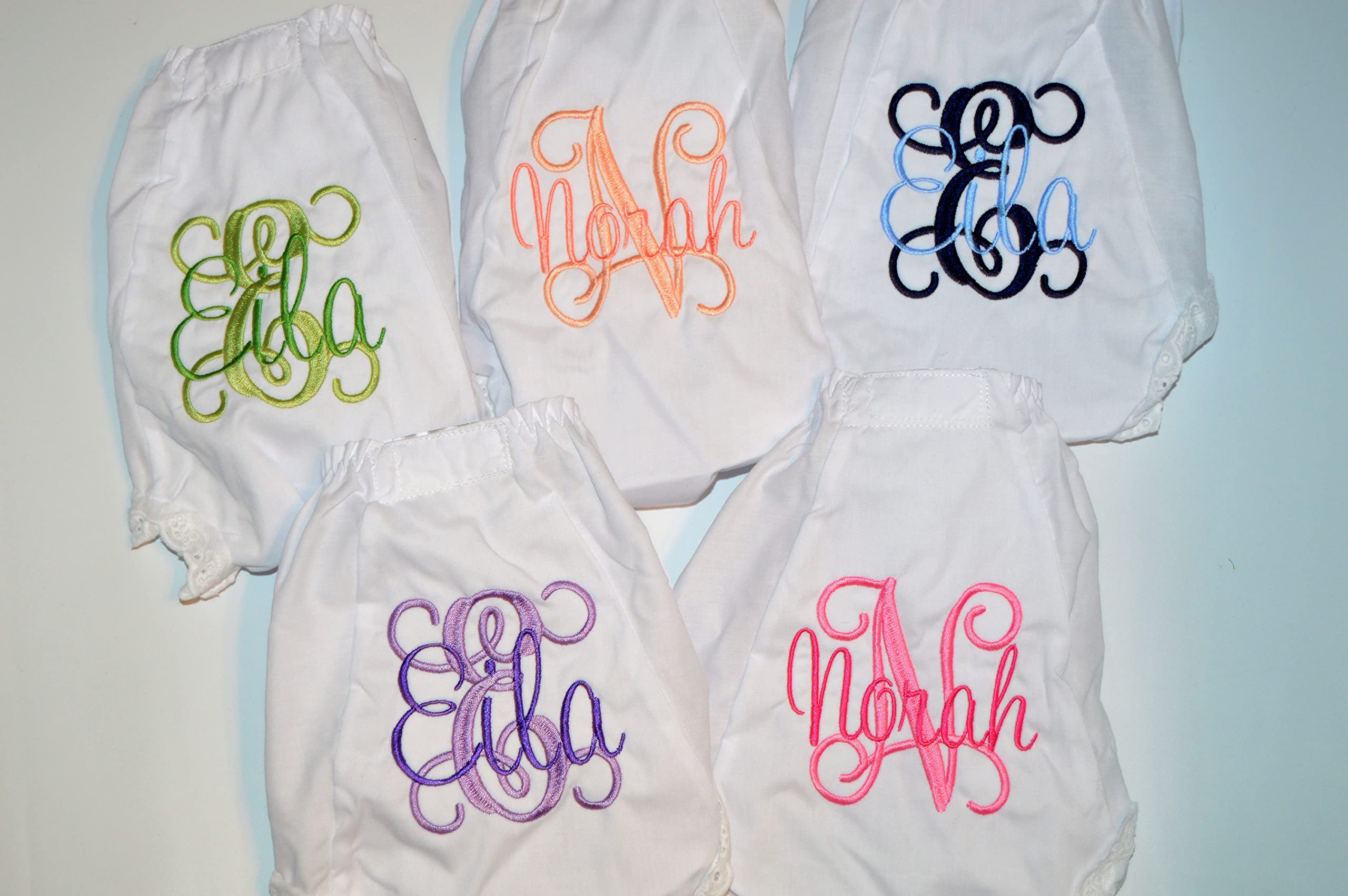 Personalized Baby Bloomer, Monogram Diaper Cover, Curly Initial and Script Name Embroidered Baby Gift