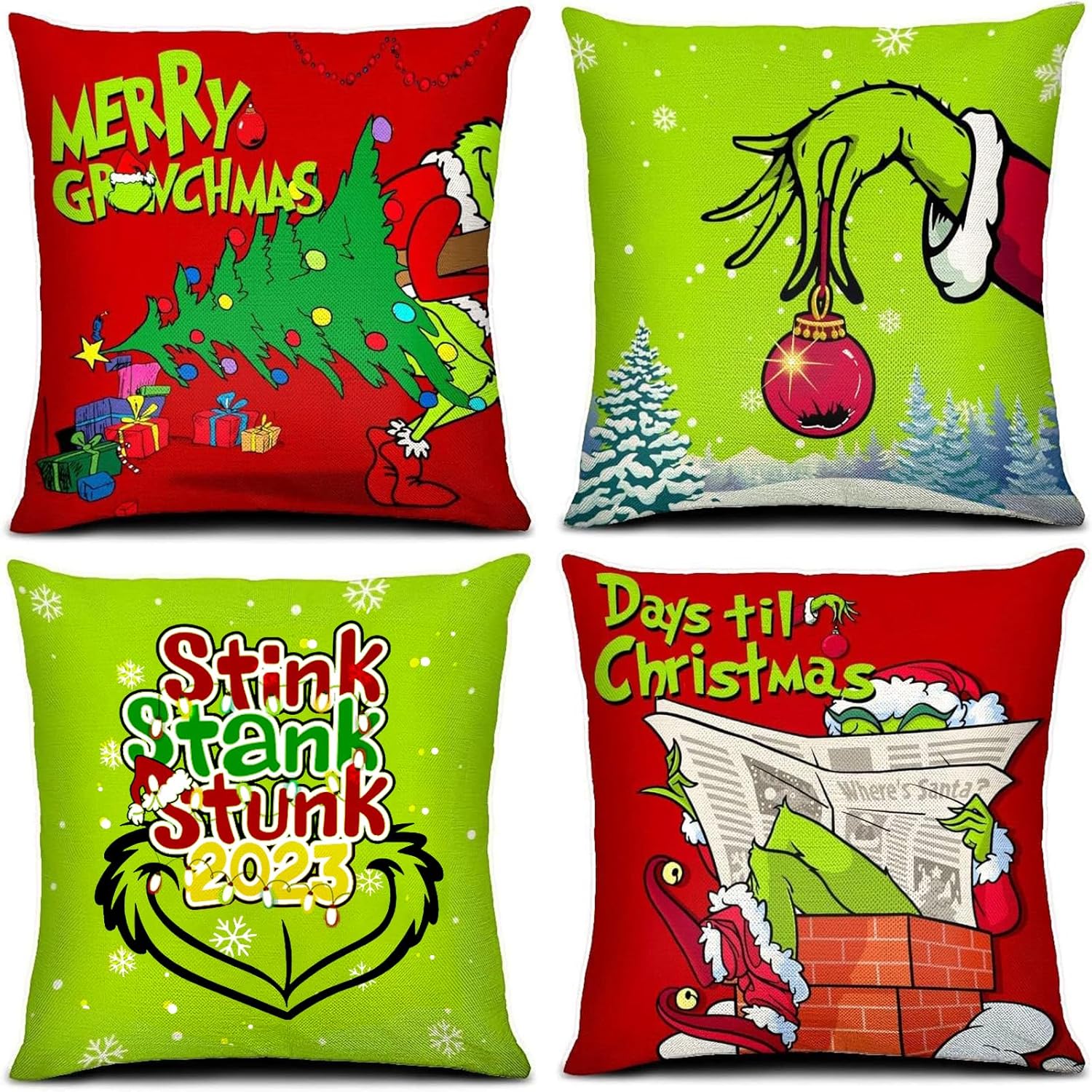 Grinch Christmas Decorations Pillow Covers 18x18 Inch Set of 4