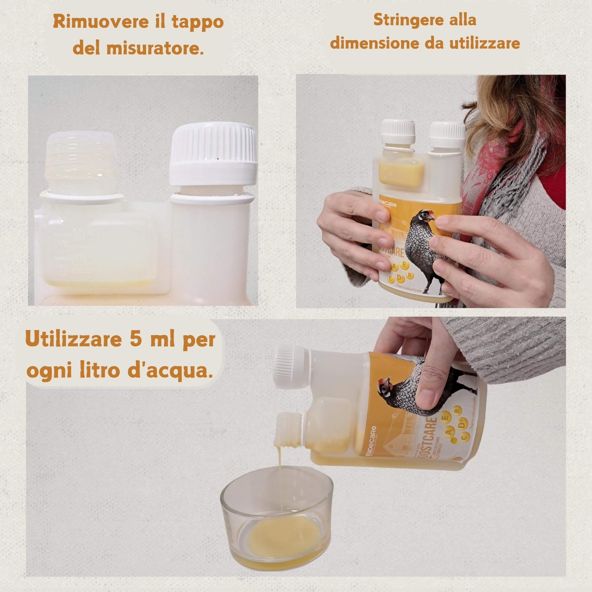 Multivitaminico 6 in 1 250ml Uccelli | Vitamine A-E-D-C-B| Mangime complementare per abbeveratoio galline, polli, piccioni, pappagalli e parrocchetti con dosatore - Boostcare