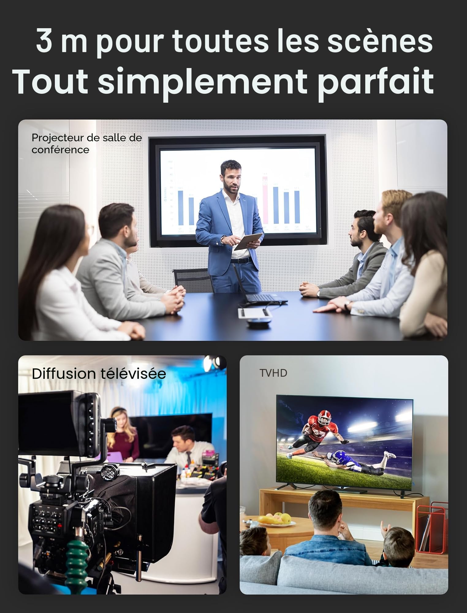 JSAUX Câble DisplayPort 1.4 3 m, câble DP 8K 60Hz, 4K 144Hz, 2K 240Hz, câble display port 32,4 Gbps Compatible avec FreeSync et G Sync, pour écran PC, moniteur, carte graphique, TV - gris (3 m)