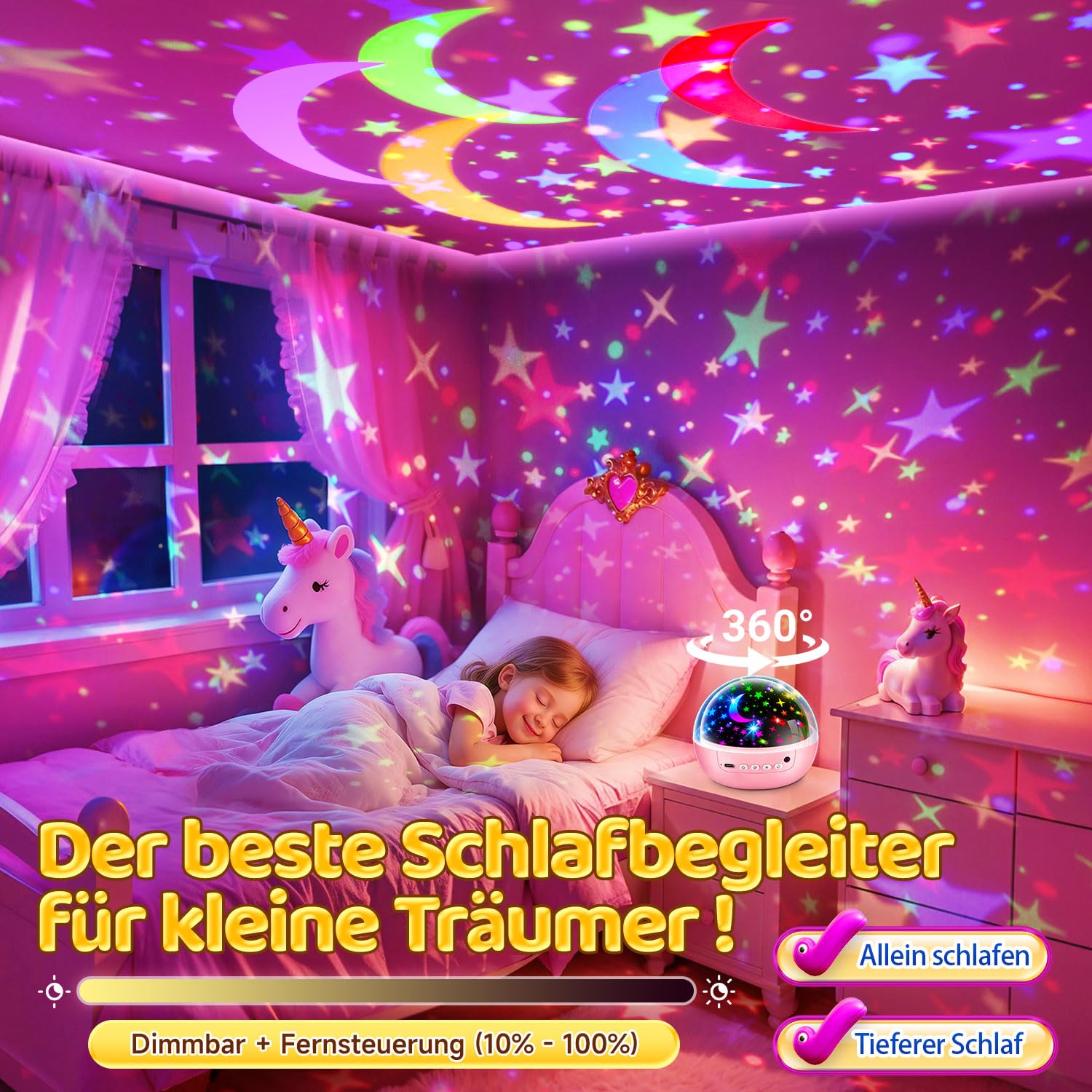 Einhorn Spielzeug ab 3-12 Jahre Mädchen, 【3 Filme+93 Effekte+Dimmbar】 Einhorn Geschenke für Mädchen Geschenke, 【Remote+3 Timer+Rotation】 Sternenhimmel Projektor Kinder, Meerjungfrau Spielzeug