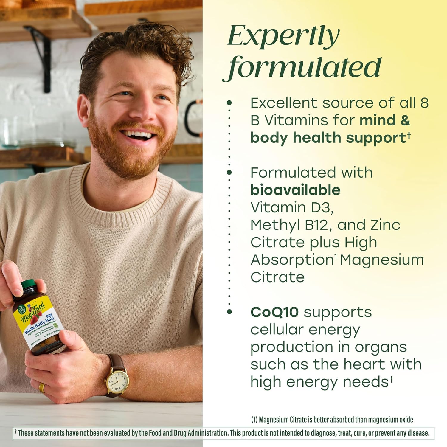 MegaFood Whole Body Mens Multivitamins - Multivitamin for Men - CoQ10, Vitamin D3 K2, Magnesium Citrate, Boron & Copper - Supports Immune, Brain, Muscle & Heart Health - 60 Capsules, 30 Servings - Image 4