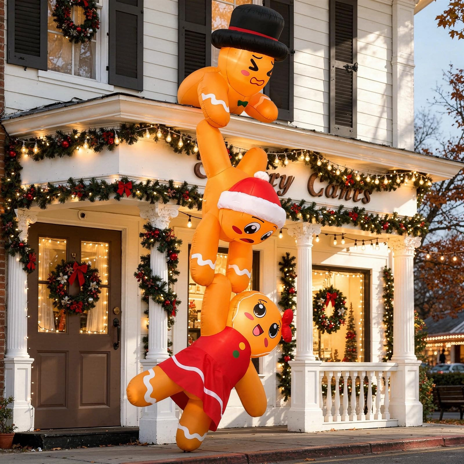 AerWo Décoration de Noël gonflable d'extérieur de 3,7 m, bonhomme en pain d'épices avec lumières LED pour Noël, maison, toit, arbre, avant-toit