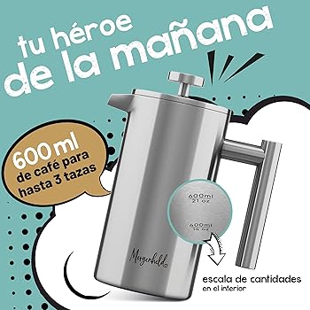 Morgenheld Premium Prensa Francesa de acero inoxidable - French Press 3 Tazas 600 ml - Cafetera embolo para inducción - Jarra térmica aislante de doble pared - Preparación de café 600ml1