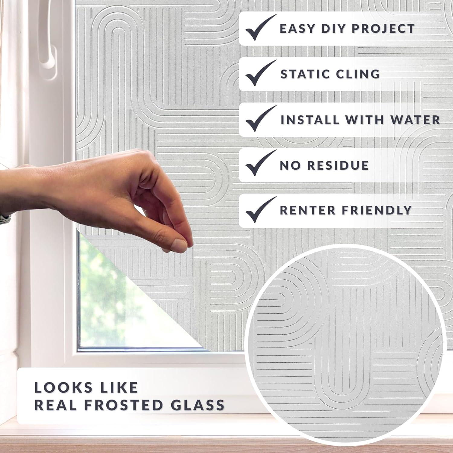 Porto Window Privacy Film by Artscape - Decorative Privacy Frosted Glass Design, Static Cling, Full Coverage Privacy, Reduces Glare, Removable and Repositionable, Made in USA - 24 x 36 Inch