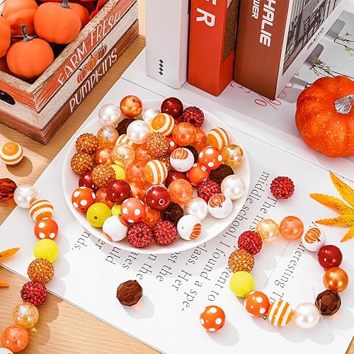 Miniatura 4 de Waline - Juego de 60 cuentas acrílicas mixtas de otoño de 0.787 pulgadas (0.787 in), cuentas espaciadoras gruesas para manualidades, joyas,