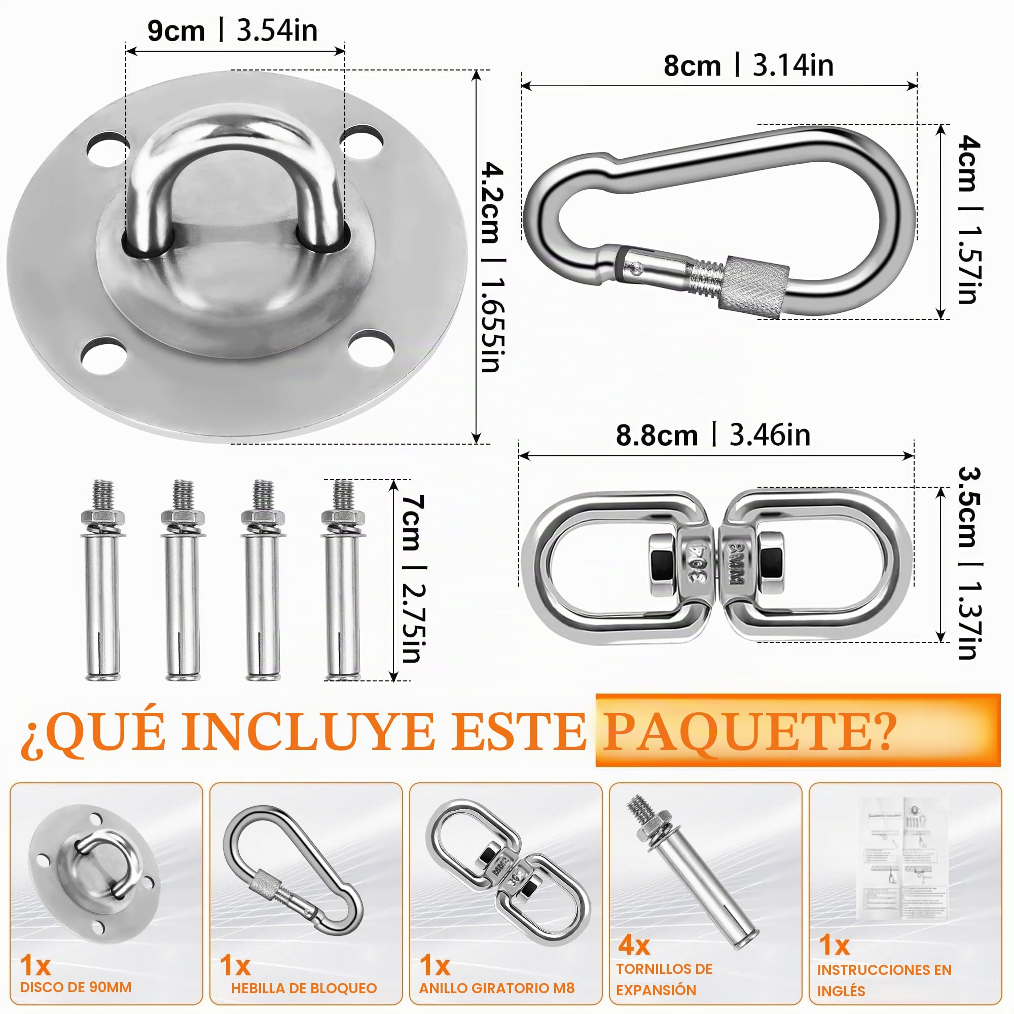 Gancho de Techo, Soporte de Techo para Saco de Boxeo de Acero Inoxidable de hasta 400 kg, Colgante Soporte 360° Rotación con Anillo M8, para Saco de Boxeo, Hamacas, Yoga, Silla Colgante