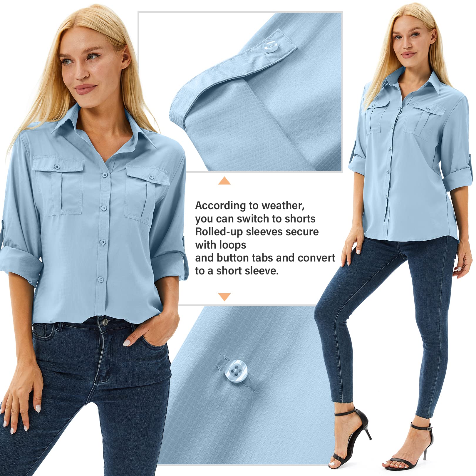 Camicia da donna UPF 50+, protezione solare, abbigliamento da donna, a maniche lunghe, traspirante, per attività all'aria aperta, Cool Quick Dry