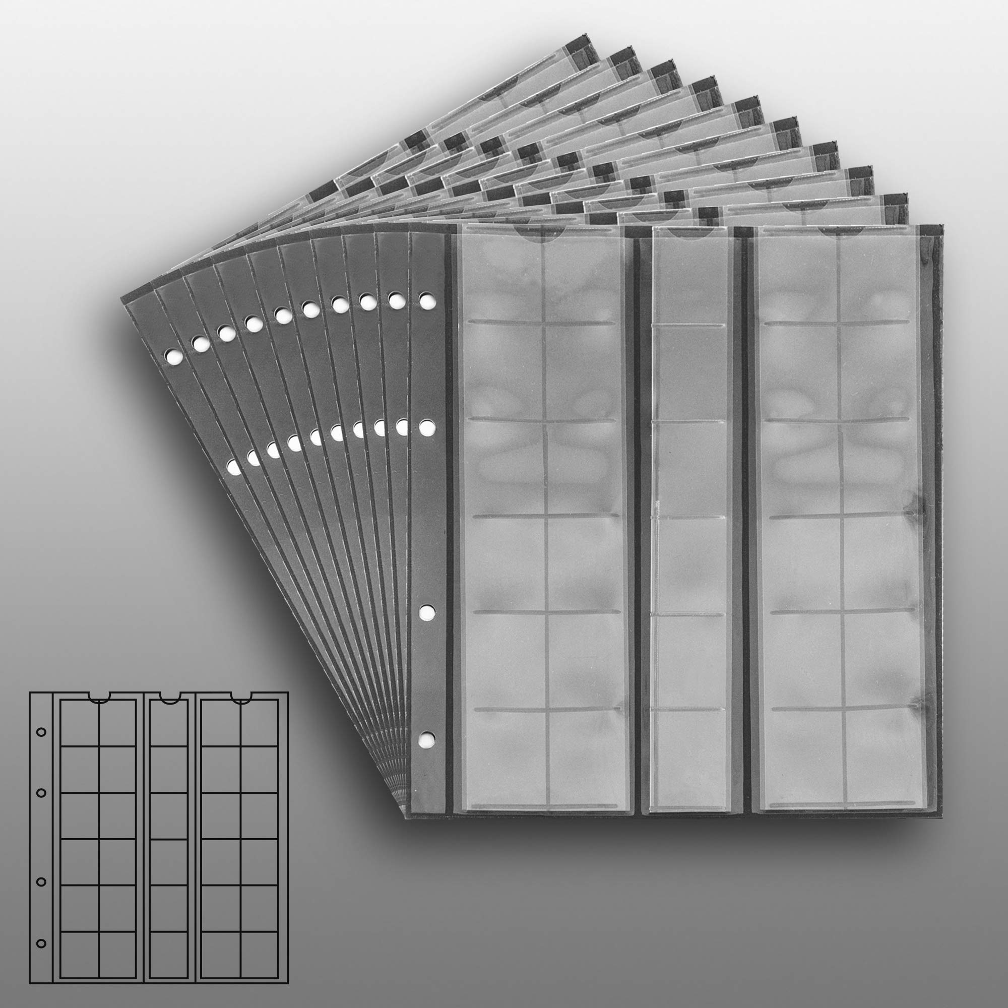 10 numismatic Prophila coin sheets, 30 pockets up to 25 mm , e.g. 5 DM, 2 DM