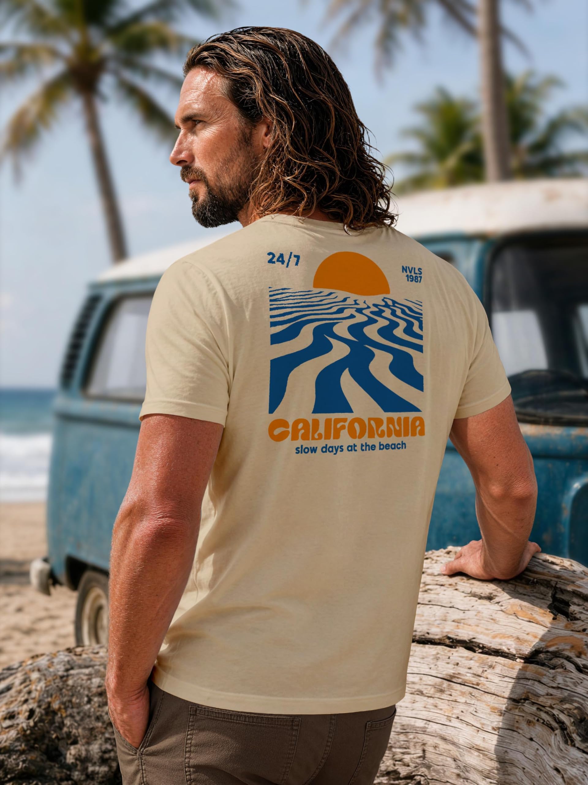 Neverless Backprint - Maglietta da uomo California Beach Retro Estate Grafica in Cotone Fashion Streetsyle Fashion