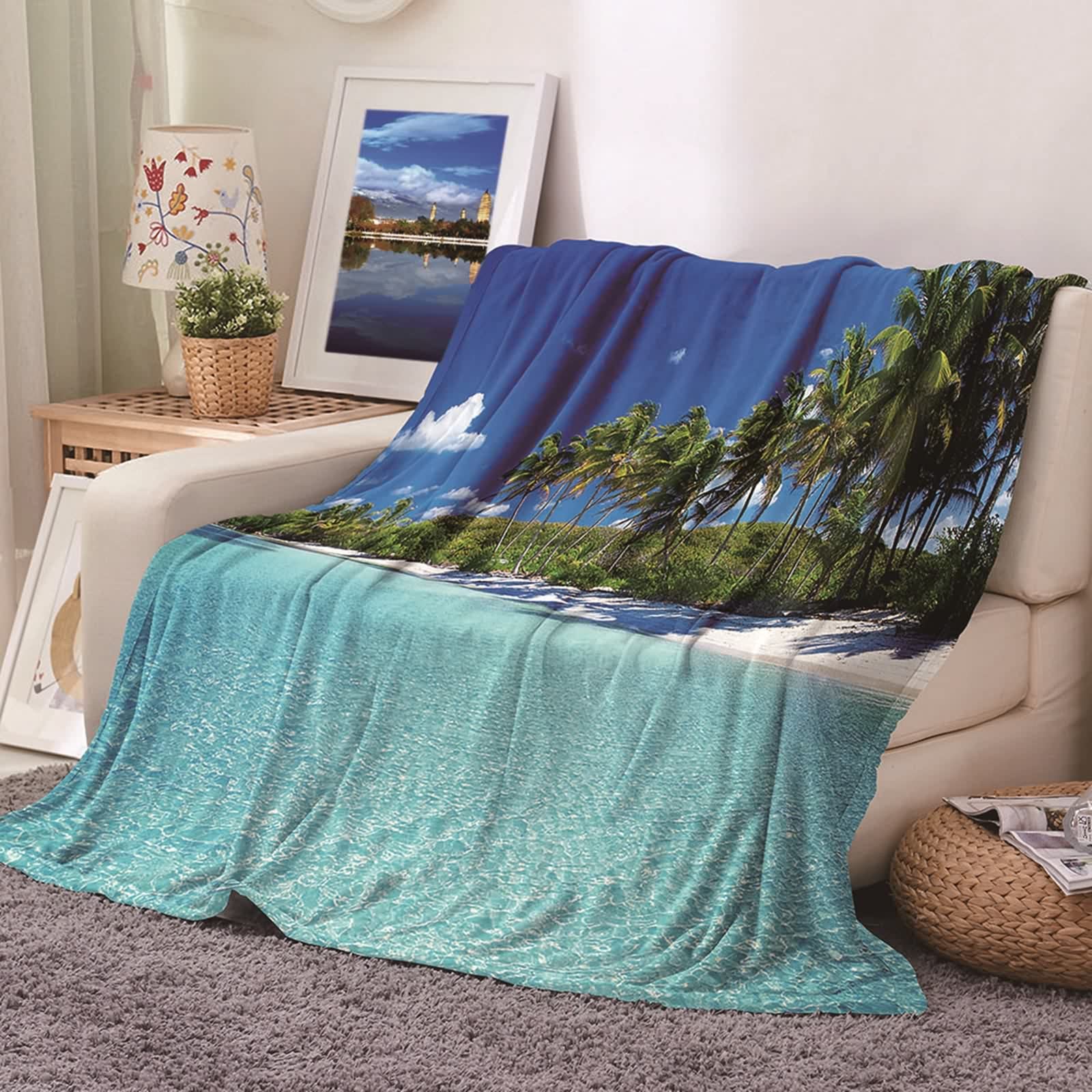 Couverture polaire flannel douce plaid canapé chaud 80x120cm motif exotique