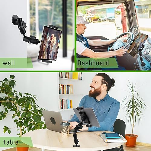 Miniatura 6 de Soporte de tableta de metal grande para camión, automóvil, vehículo, industrial, base de taladro resistente de brazo largo para tableta, para