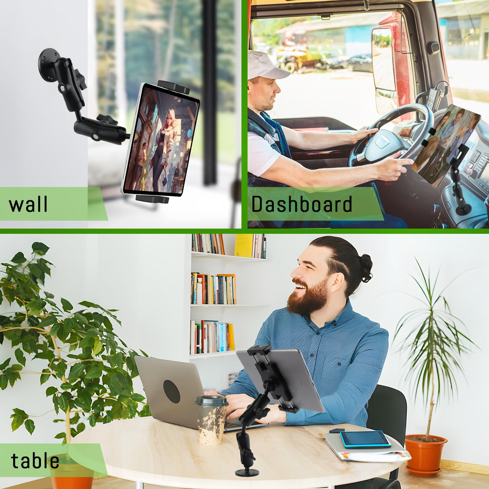 Supporto Tablet Universale Girevole 360° - Per Parete, Scrivania, Camion, 4.7-13.5 Pollici