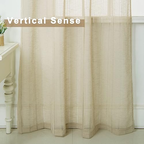Miniatura 5 de Tony's collection Juego de 2 paneles de cortinas traslúcidas beige de 84 pulgadas de largo, elegantes rayas 540D acebo filtrantes de luz, cortinas