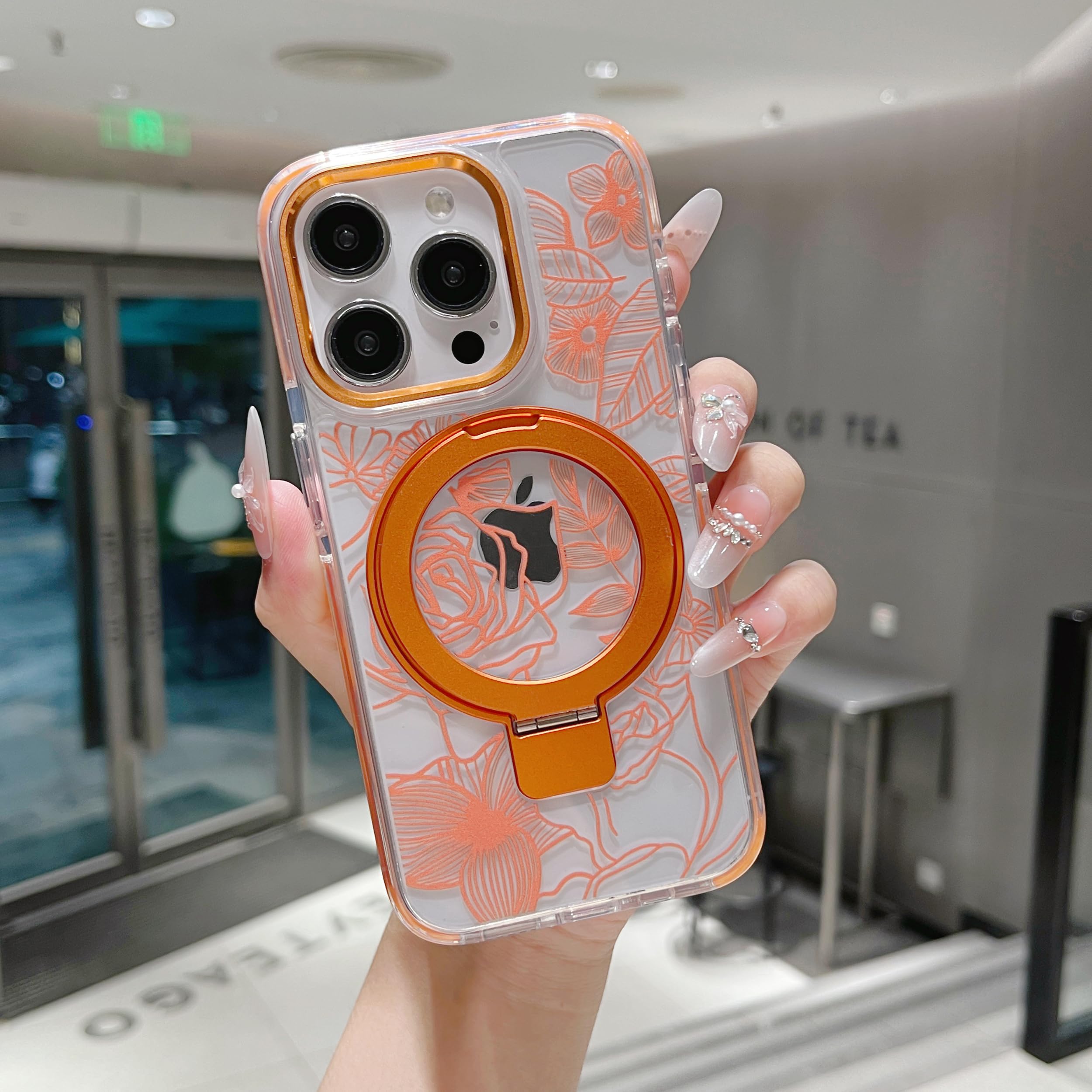 Coque iPhone 15 Pro Max anti-chocs antichute à support floral MagSafe - 8