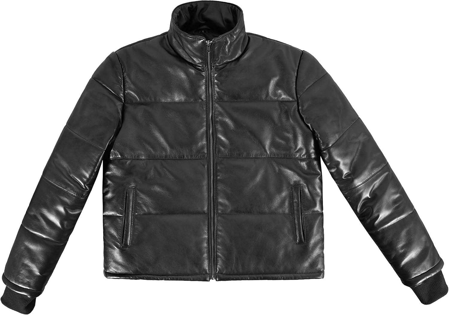 EVEREST LEATHER PUFFER JACKET Black Real Leather Short Padded Warm Winter Jacket - Image 5