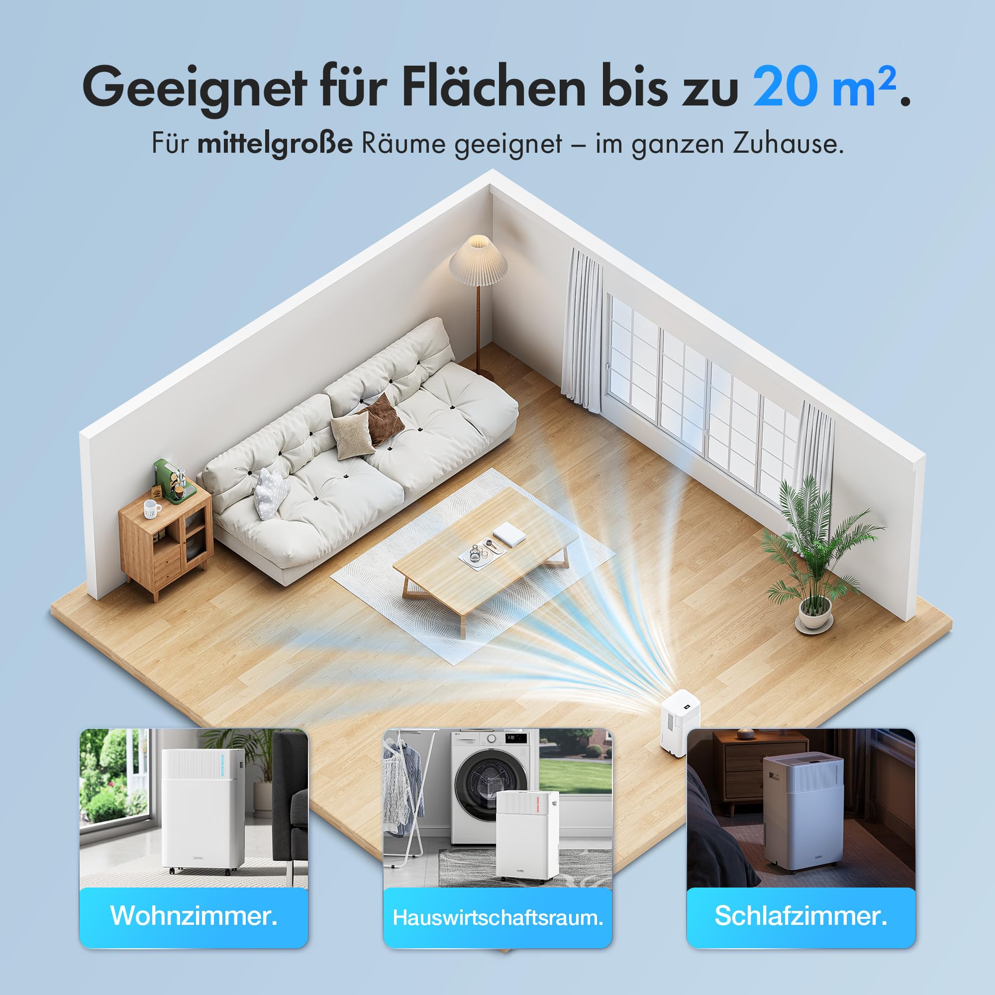 VonHaus Luftentfeuchter Elektrisch, 12L/24H, Entfeuchter für Keller, Raumentfeuchter Elektrisch 39dB für Räume bis zu 125m³/20m², mit Schlafmodus, Timer & Ablaufschlauch - Gegen Nässe und Schimmel
