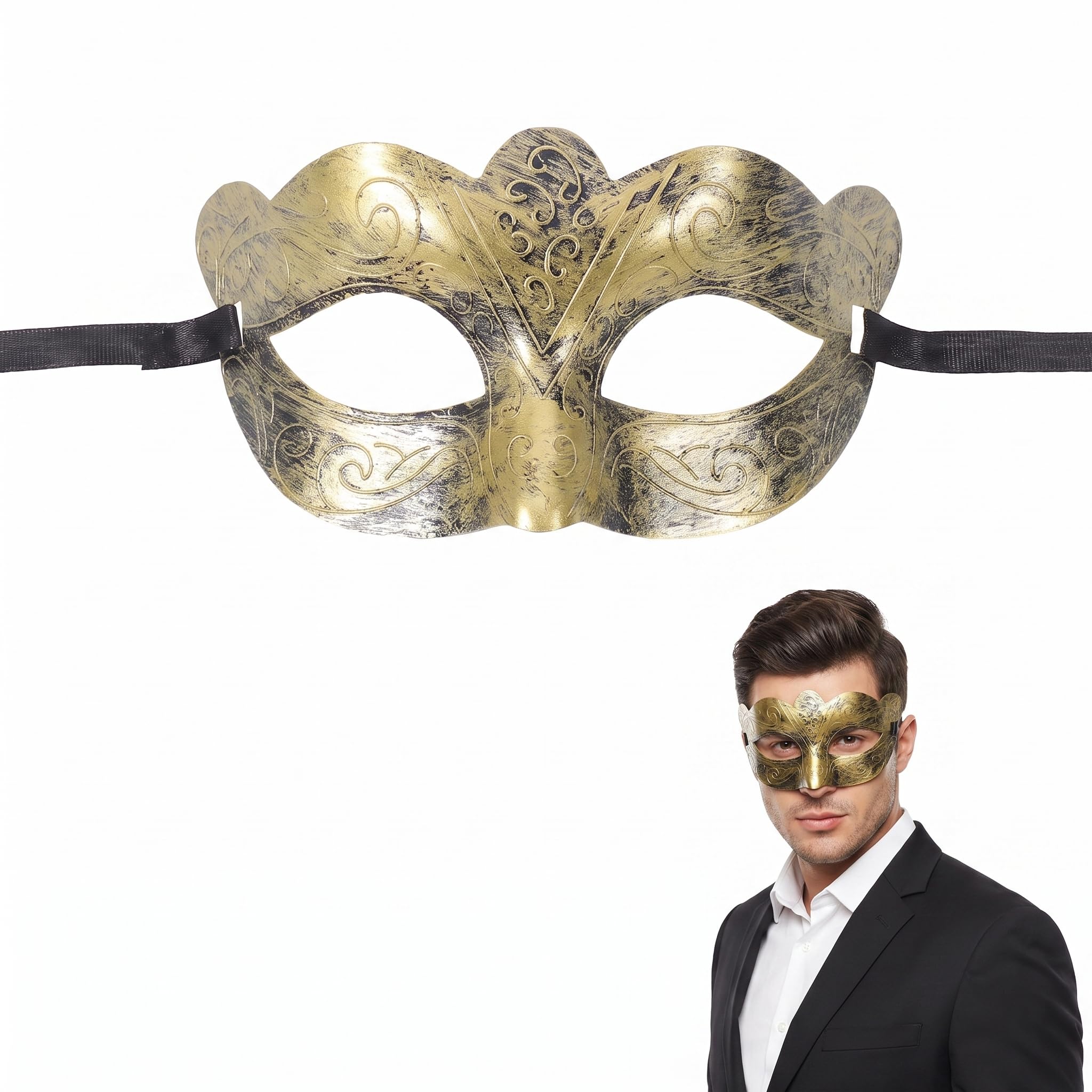 ABOOFAN Masquerade Mask Men, Venetian Half Face Eye Mask with Ribbon Tie, Costume for Masquerade Ball, Halloween, Prom Party
