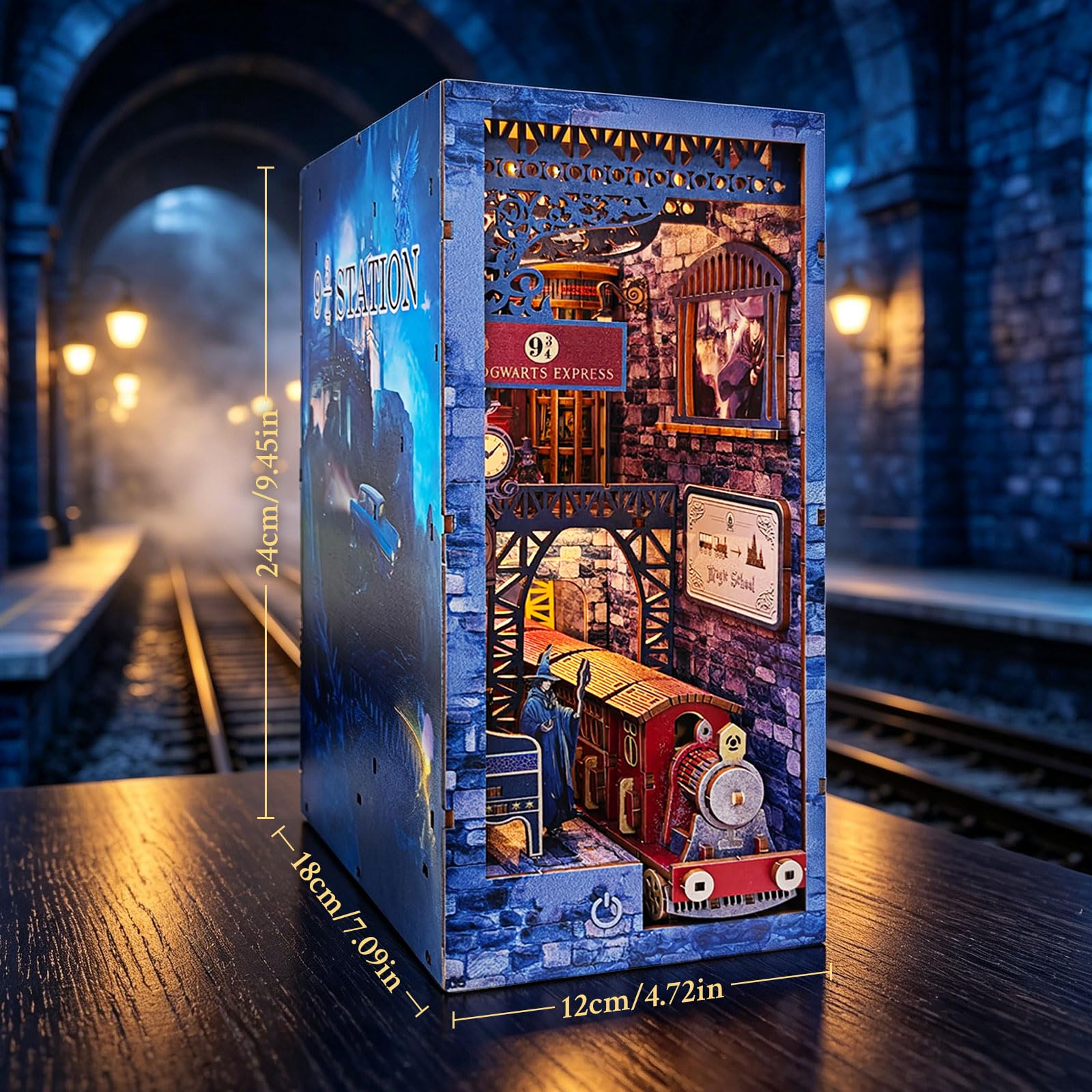 Book Nook Kit Magic Train Station Booknook Decor | 3D Holzpuzzle mit Bewegungsmelder-Licht, Anfängerfreundliches Bastelset für Zuhause Ornament & Urlaubsgeschenk 14+