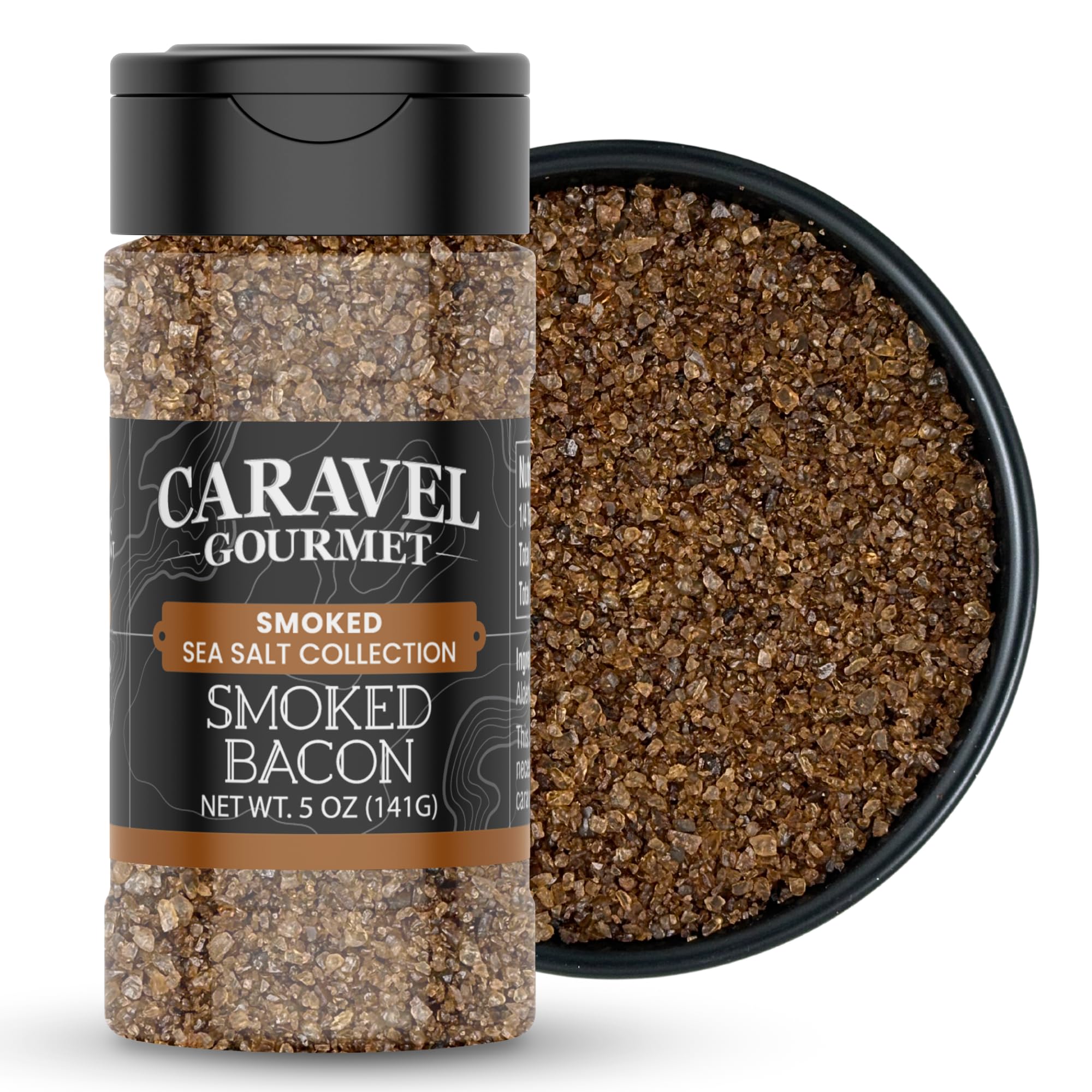 Smoked Bacon Salt for Cooking or Finishing – Natural and Flavorful Alderwood Smoked Salt for Seasoning Meats and Veggies – 5 oz Shaker by Caravel