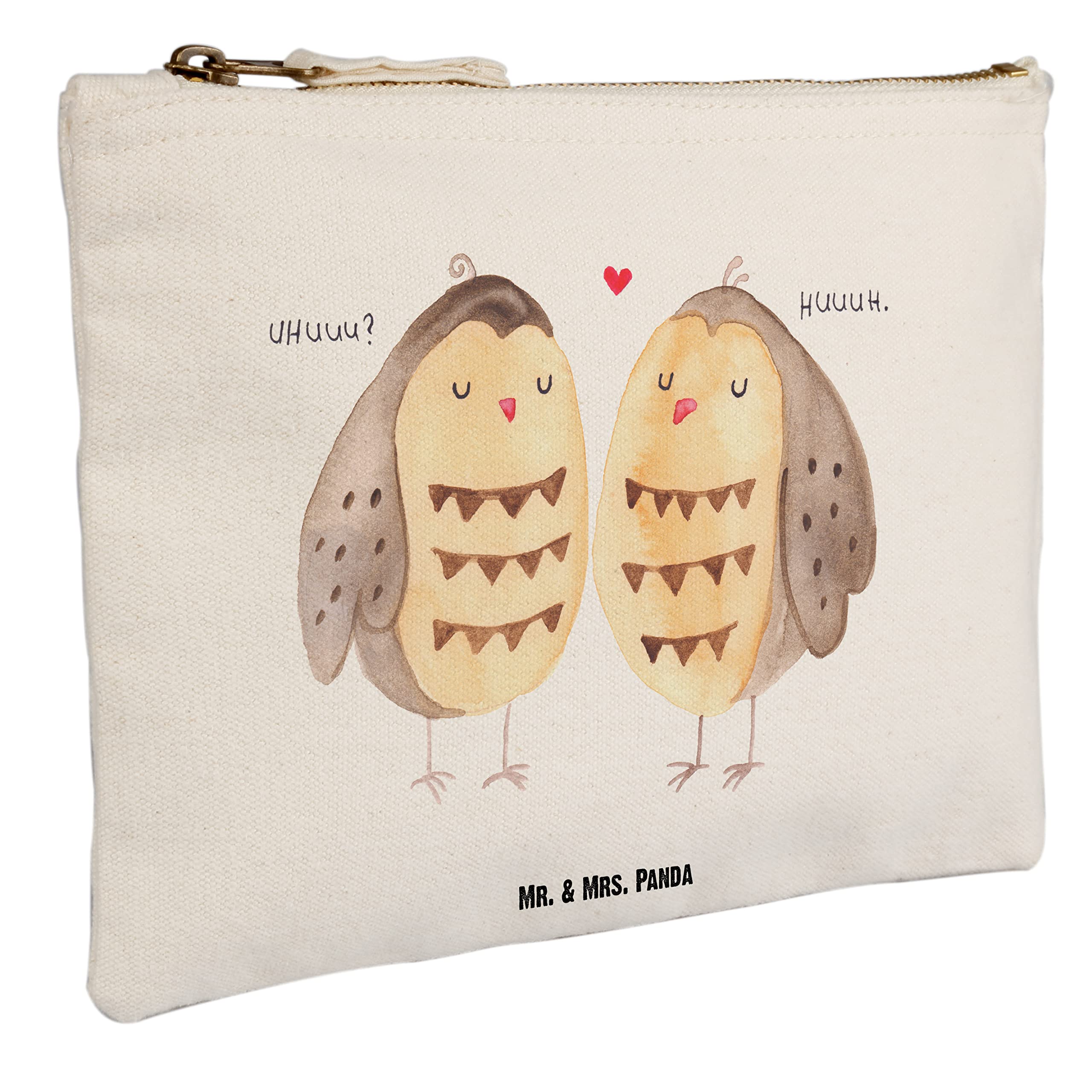 Mr. & Mrs. Panda Federmappe Eulen Liebe Grösse XL Große - Geschenk, kosmetiktäschchen, Kulturbeutel, Mäppchen, Paar, Pouch, Eule, Hochzeit Spruch, Stifteetui