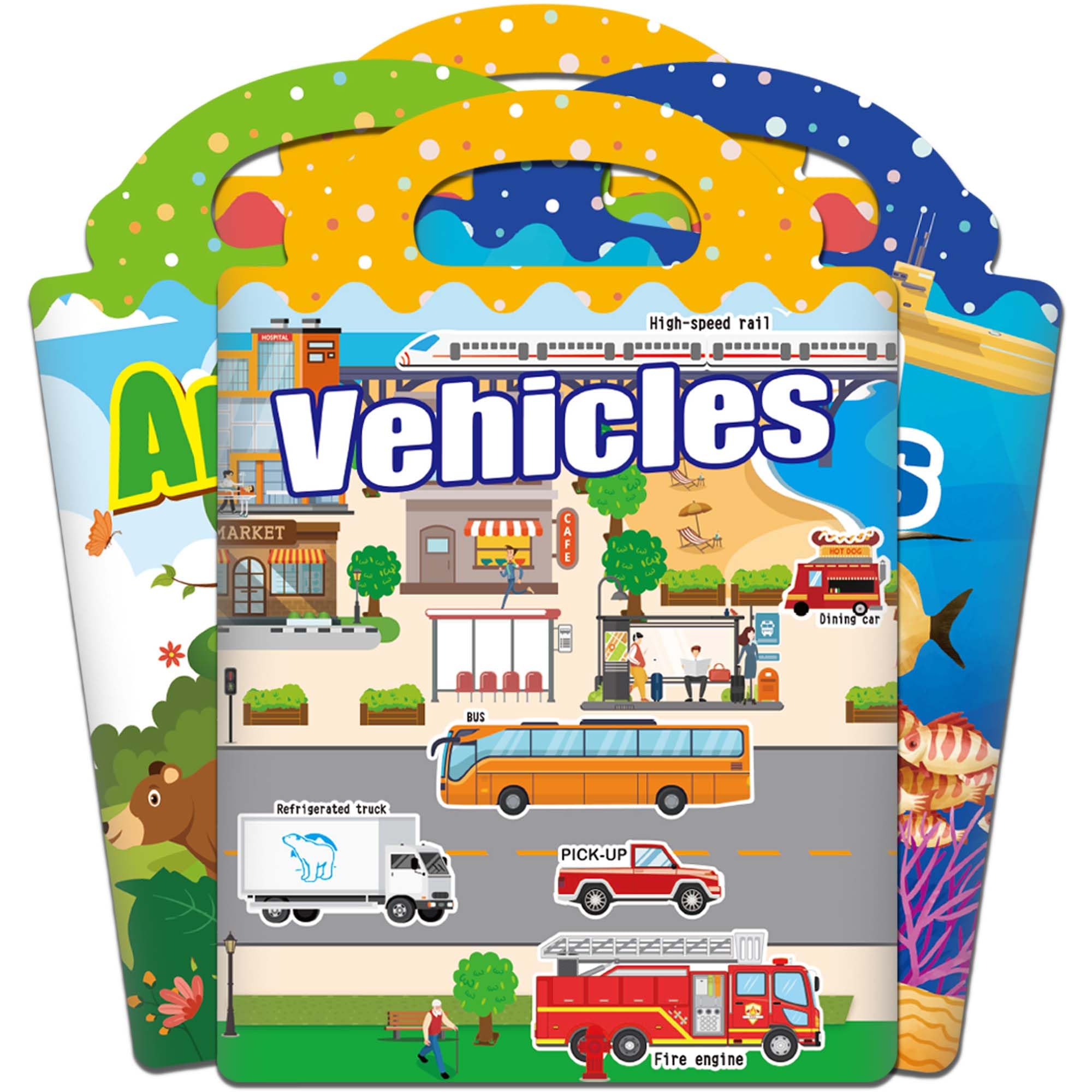 iGetooy Sticker Book for Kids, 4 Sets Reusable Sticker Books, Jelly Reusable Stickers for Kids, Airplane Travel Essentials Toys